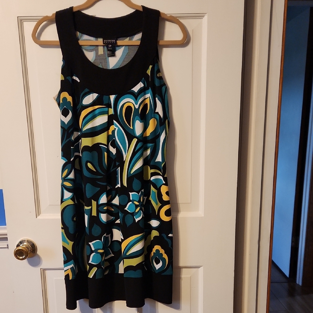 EN FOCUS Petite Black & Teal Floral Mini Dress 12P